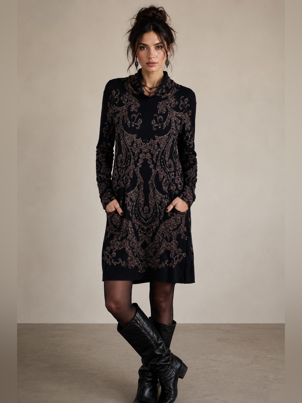 Free People Modern Love Sweater Dress Medium Black Purple Whimsigoth Fairy